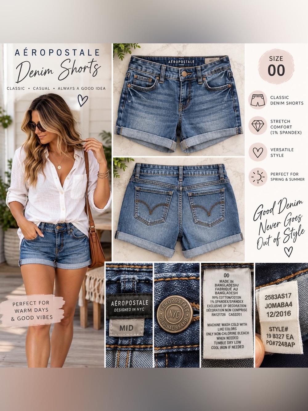 Classic Aéropostale Bayla Skinny Jeans in a medium blue wash with faded whiskeri